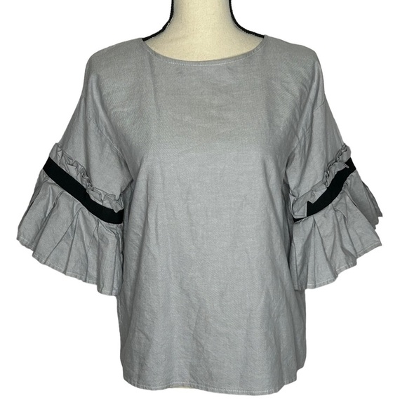 Chepè Blue Ruffle Sleeve 100% Cotton Top - Picture 4 of 16